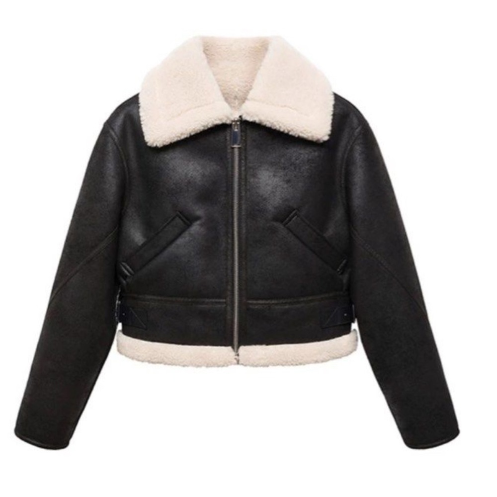 MANGO Women’s Sherling Collar Jacket, Black/white, size M, LIKE NEW!